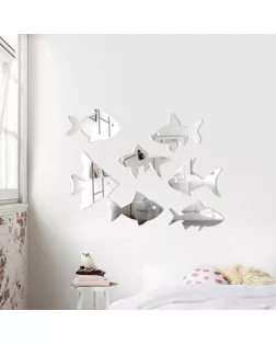 Декор настенный "Рыбки", из акрила, зеркальный, 7 элементов 15х16.3 см ,серебро арт. СМЛ-211973-1-СМЛ0007111669