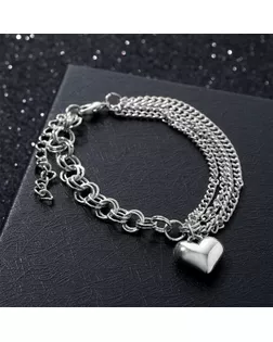 Браслет металл "Цепь" сердце объёмное, цвет серебро, 18см арт. СМЛ-193263-1-СМЛ0007113974