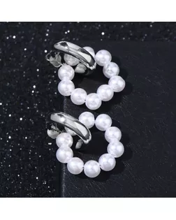 Серьги с жемчугом "Грейс" два кольца, соединение, цвет белый в серебре арт. СМЛ-198043-1-СМЛ0007114006