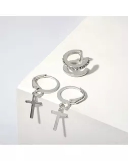 Набор серьги и каффа "Крестики" кольца, цвет белый в серебре арт. СМЛ-214512-1-СМЛ0007115511