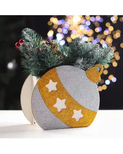 Ящик подарочный деревянный блестящий "Шар" звездочки, золото 18,8х9,8х15,5 см арт. СМЛ-167970-1-СМЛ0007115756