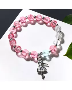 Браслет "Радость" балерина, цвет бело-розовый в серебре, d=7 арт. СМЛ-198460-1-СМЛ0007120762