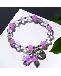 Браслет "Радость" монетка и бабочки, цвет бело-сиреневый в серебре, d=7 арт. СМЛ-198463-1-СМЛ0007120765