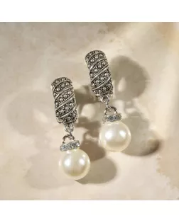 Клипсы "Грейс" диагональ бусин, цвет белый в чернёном серебре арт. СМЛ-162710-1-СМЛ0007142074