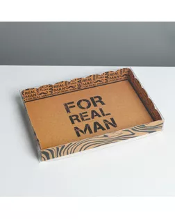 Коробка для кондитерских изделий с PVC крышкой «Настоящему мужчине», 22 × 15 × 3 см арт. СМЛ-194601-1-СМЛ0007155254