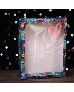 Коробка сборная крышка-дно с окном, "Pop-art улётный новый год", 26 х 21 х 4 см, 1 шт. арт. СМЛ-188542-1-СМЛ0007358401