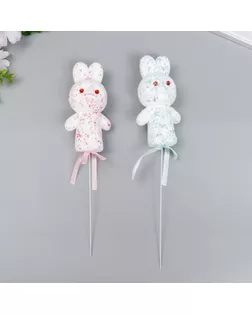 Декор пасхальный на палочке "Зайчата - посыпка, блеск" набор 2 шт розовый, голубой 12 см арт. СМЛ-225687-1-СМЛ0007359058