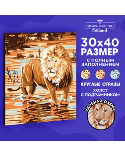 Алмазная мозаика с полным заполнением на подрамнике «Лев в воде», 30 × 40 см арт. СМЛ-274672-1-СМЛ0007368164