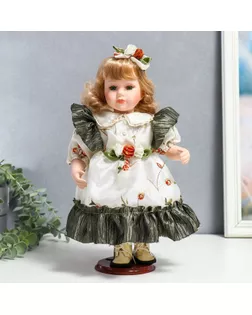 Кукла коллекционная керамика "Беатрис в атласном платье с розочками" 30 см арт. СМЛ-231589-1-СМЛ0007390259
