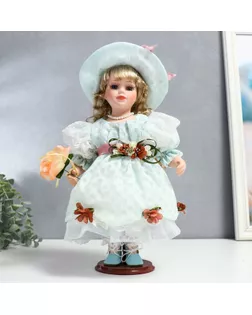 Кукла коллекционная керамика "Люси в голубом платье, шляпке и с цветами" 30 см арт. СМЛ-231590-1-СМЛ0007390260