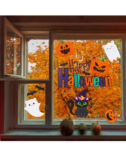Интерьерные наклейки «Happy Halloween», котики, 29,7 × 42 см арт. СМЛ-230342-1-СМЛ0007391323