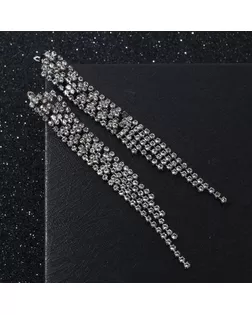 Серьги висячие со стразами "Голливуд" объёмные кристаллы, цвет белый в сером металле арт. СМЛ-188959-1-СМЛ0007449634