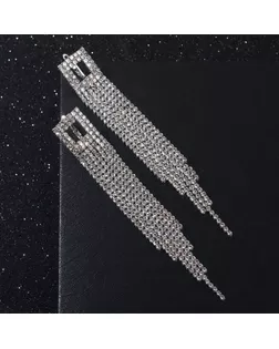 Серьги висячие со стразами "Голливуд" ромб полый, цвет белый в серебре арт. СМЛ-189041-1-СМЛ0007449639