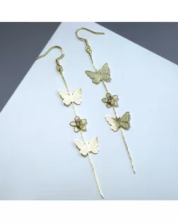 Серьги висячие "Бабочки и цветы", цвет белый в золоте арт. СМЛ-225643-1-СМЛ0007461965