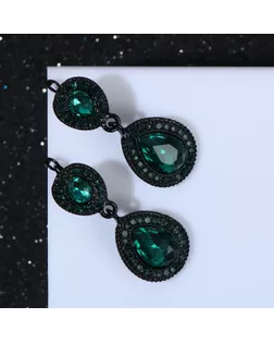 Серьги висячие со стразами "Вечерние" цвет изумрудный в чёрном металле арт. СМЛ-189696-1-СМЛ0007472898