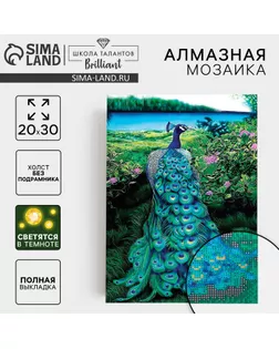 Алмазная мозаика с полным заполнением со светящимися стразами на холсте «Павлин», 20 х 30 см арт. СМЛ-246829-1-СМЛ0007476790