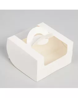 Коробка складная с окном под бенто-торт, белая, 14 х 14 х 8 см арт. СМЛ-190401-1-СМЛ0007479581