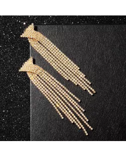 Серьги висячие со стразами "Водопад" бантик, цвет белый в золоте арт. СМЛ-191522-1-СМЛ0007481053