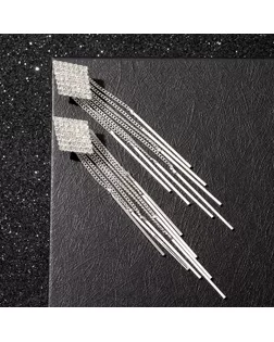 Клипсы "Голливуд" ромб и цепочки, цвет белый в серебре арт. СМЛ-191862-1-СМЛ0007481122