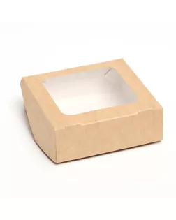 Коробка складная, с окном, крафт, 11,5 х 11,5 х 4 см арт. СМЛ-200217-1-СМЛ0007485243