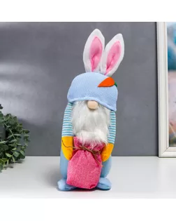 Кукла интерьерная "Гном в шапке с зайчьими ушами, с мешком" голубой 40х14 см арт. СМЛ-225659-1-СМЛ0007509600
