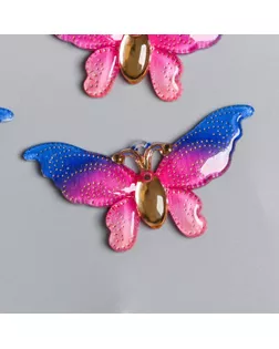 Декор для творчества пластик "Бабочка розово-синяя большая с золотыми точками" 2,6х5 см арт. СМЛ-224769-1-СМЛ0007521380