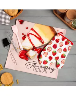 Набор подарочный Strawberry: полотенце, варежка-прихватка, кисть, лопатка, венчик арт. СМЛ-213735-1-СМЛ0007581153