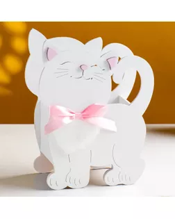 Кашпо деревянное "Котик" 14,5х7х18,5 см белый арт. СМЛ-214836-1-СМЛ0007584488