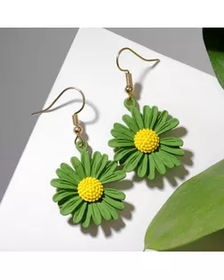 Серьги металл «Яркость» ромашки, цвет жёлто-зелёный арт. СМЛ-247314-1-СМЛ0007634781