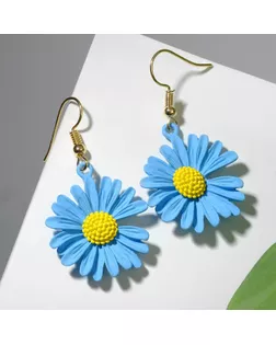 Серьги металл «Яркость» ромашки, цвет жёлто-синий арт. СМЛ-247314-4-СМЛ0007634784