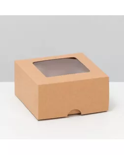 Коробка складная, крышка-дно, с окном, крафтовая, 10 х 10 х 5 см арт. СМЛ-247371-1-СМЛ0007644147
