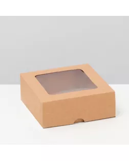 Коробка складная, крышка-дно, с окном, крафтовая, 13 х 13 х 5 см арт. СМЛ-247372-1-СМЛ0007644148