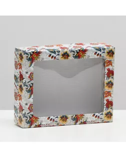 Коробка крышка-дно "Цветы", с окном, 18 х 15 х 5 см арт. СМЛ-226045-1-СМЛ0007652186