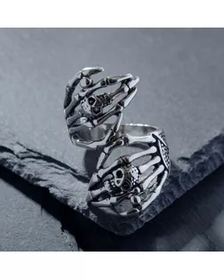 Кольцо "Перстень" череп на костях, цвет чернёное серебро, безразмерное арт. СМЛ-218731-1-СМЛ0007664811