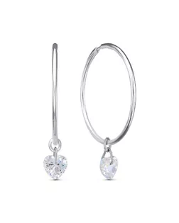 Серьги-кольца «Невесомость» сердце, посеребрение, белые, d=3.5 арт. СМЛ-280720-1-СМЛ0007670501