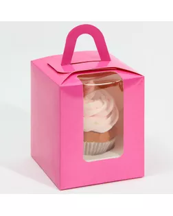 Коробка для капкейков, кондитерская упаковка, 1 ячейка «Фуксия », 9 х 9 х 11 см арт. СМЛ-282982-1-СМЛ0007673464