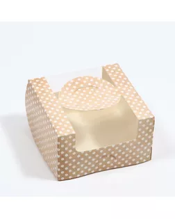 Коробка под бенто-торт с окном "Горох", крафт, 14 х 14 х 8 см арт. СМЛ-228757-1-СМЛ0007725066