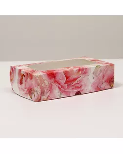 Коробка складная под зефир с окном "Розовые цветы", 25 х 15 х 7 см арт. СМЛ-226517-1-СМЛ0007730333