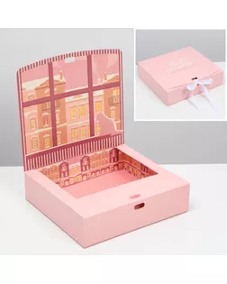 Коробка подарочная новогодняя складная двухсторонняя «Розовый новый год», 20 х 18 х 5 см, Новый год арт. СМЛ-276934-1-СМЛ0007779453