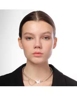 Чокер «Бабочка» с цепочкой, цвет белый в серебре, L= 40 см арт. СМЛ-247801-1-СМЛ0007795665