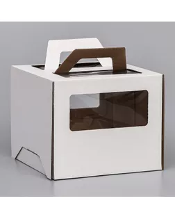 Коробка под торт 2 окна, с ручками, белая, 24 х 24 х 20 см арт. СМЛ-248020-1-СМЛ0007817917