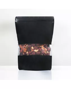 Пакет дой-пак, матовый, черный с окном, 14 х 20 х 4 см арт. СМЛ-249062-1-СМЛ0007917581