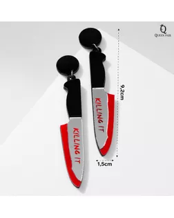 Серьги акриловые «Ножи» окровавленные, цвет красно-белый в чёрном металле арт. СМЛ-282712-1-СМЛ0007989177