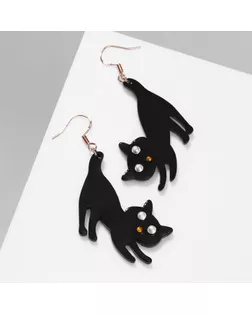 Серьги акрил «Кот» хвостатый, цвет чёрный в золоте арт. СМЛ-249301-1-СМЛ0007989213