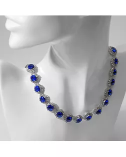 Колье «Драгоценность» круг в стразах, цвет синий в серебре, 32 см арт. СМЛ-249365-3-СМЛ0007992661