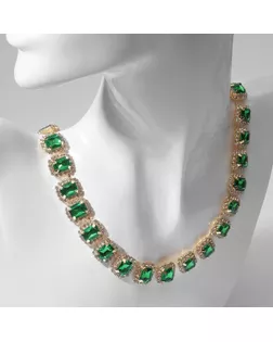 Колье «Драгоценность» квадраты в стразах, цвет бело-зелёный в золоте, 32 см арт. СМЛ-249367-3-СМЛ0007992674