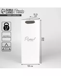 Пакет подарочный под бутылку, упаковка, «Present», 13 х 32 х 11,3 см арт. СМЛ-249432-1-СМЛ0007997484