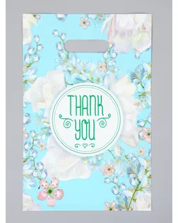 Пакет полиэтиленовый с вырубной ручкой "Цветы" в голубом 20 х 30 см 60 мкм арт. СМЛ-284232-1-СМЛ0010946782