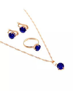 Гарнитур 3 предмета: серьги, кулон, кольцо безразмерное "Эдель" бусинка, цвет синий в золоте, 45см арт. СМЛ-24976-1-СМЛ0824452