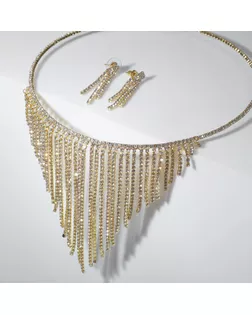 Набор 2 предмета: серьги, колье «Водопад» кольцо, цвет белый в золоте, d=13 см арт. СМЛ-271780-1-СМЛ0009043528